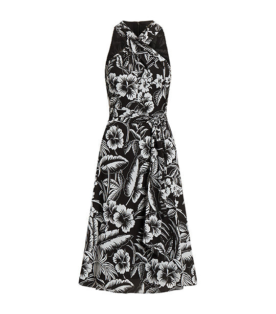 Women's Floral Georgette Halter Dress Black/White