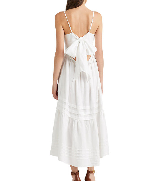 Women's Bow-Back Linen Dress White