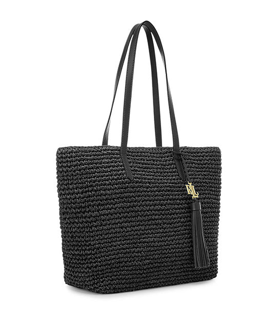 Lauren Ralph Lauren Women s Crochet Straw Medium Whitney Tote Black