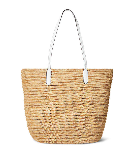 Women's Leather-Trim Straw Large Brie Tote Bag Natural/White