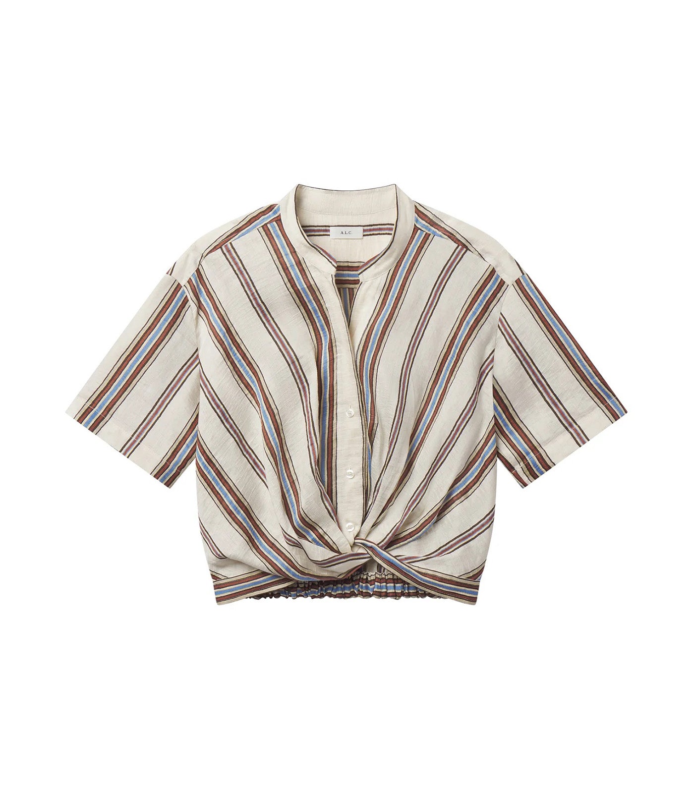 Leonore Short Sleeve Striped Linen Shirt Panna Multi