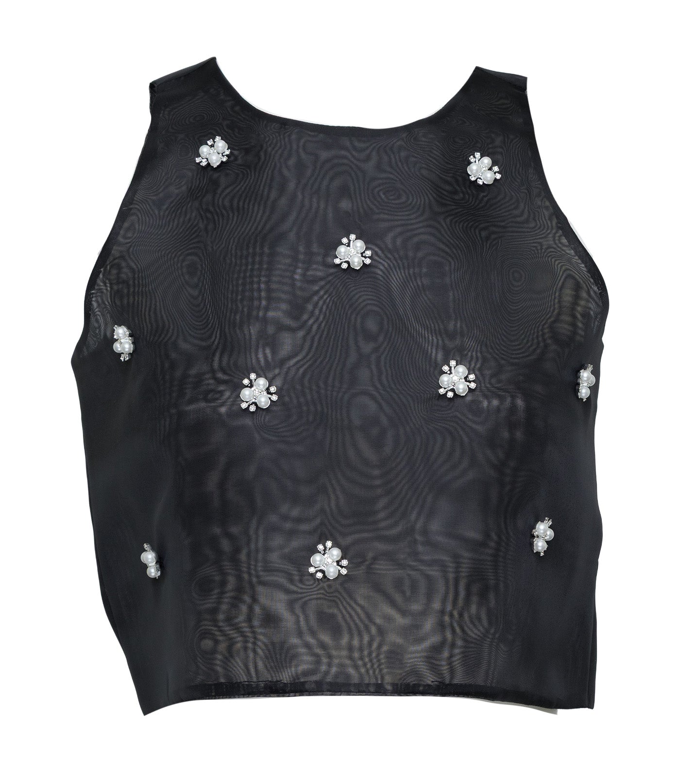 Chari Organdy Blouse with Pearls Black