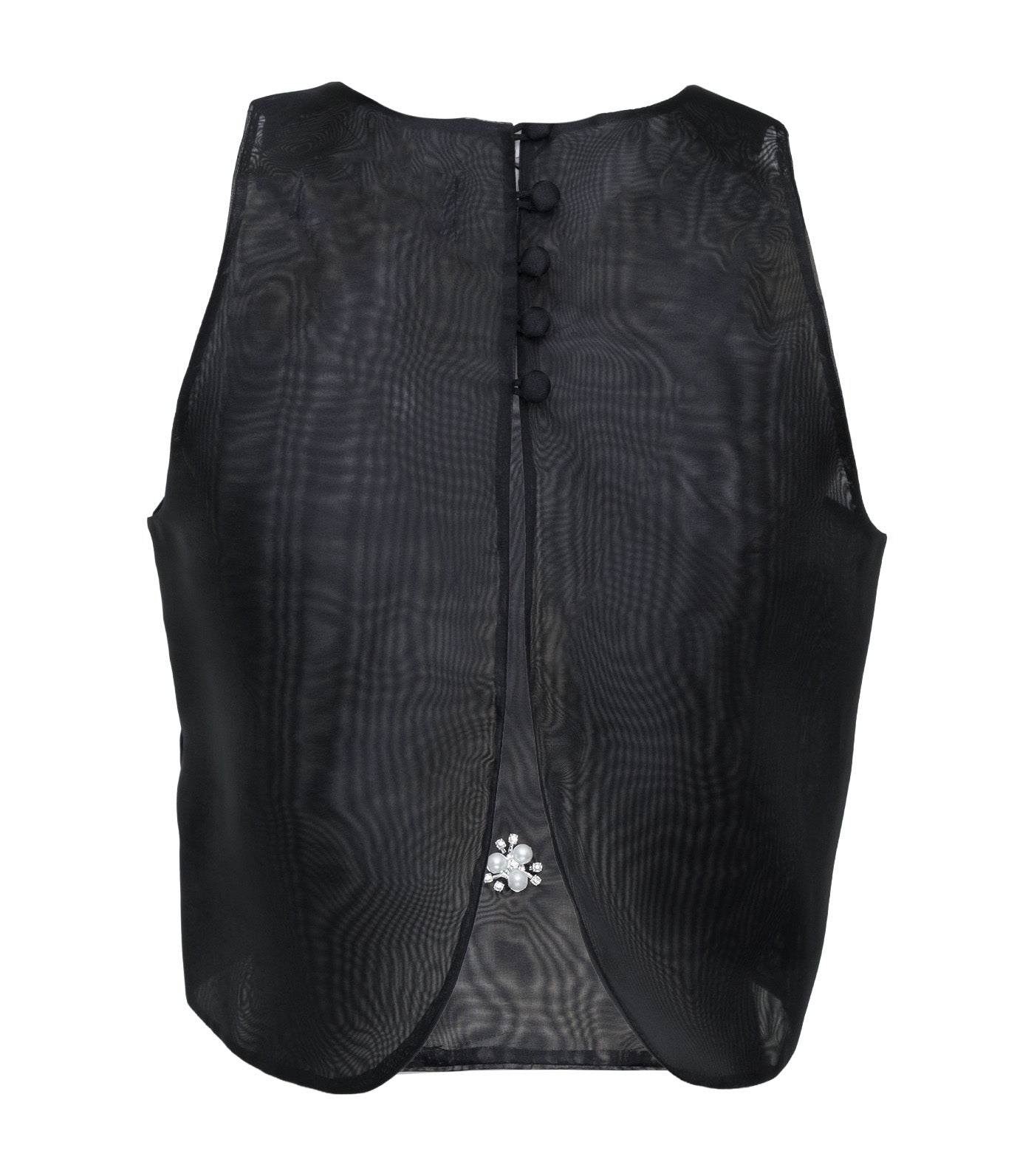 Chari Organdy Blouse with Pearls Black