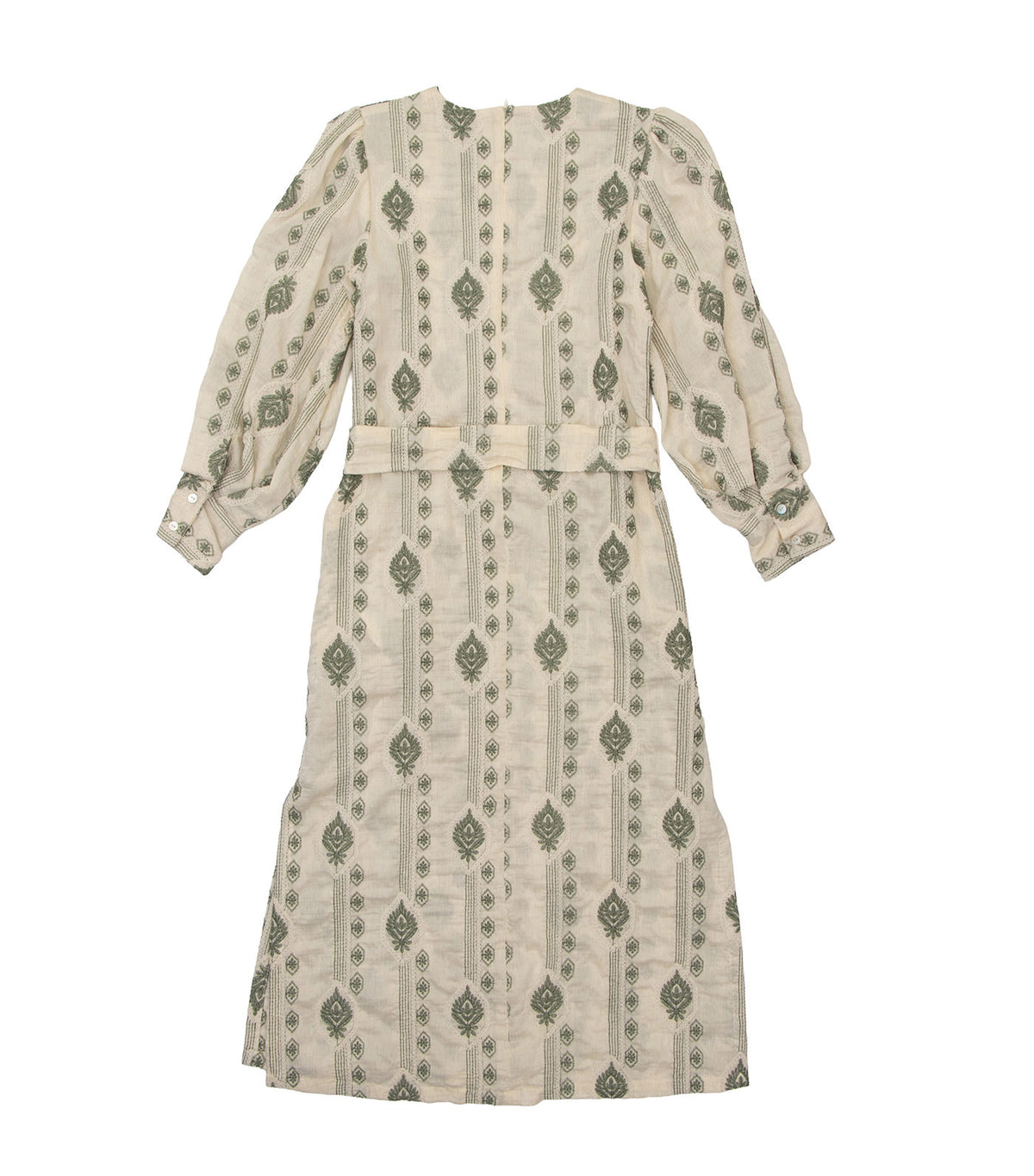 Mia Dress Beige with Green Embroidery