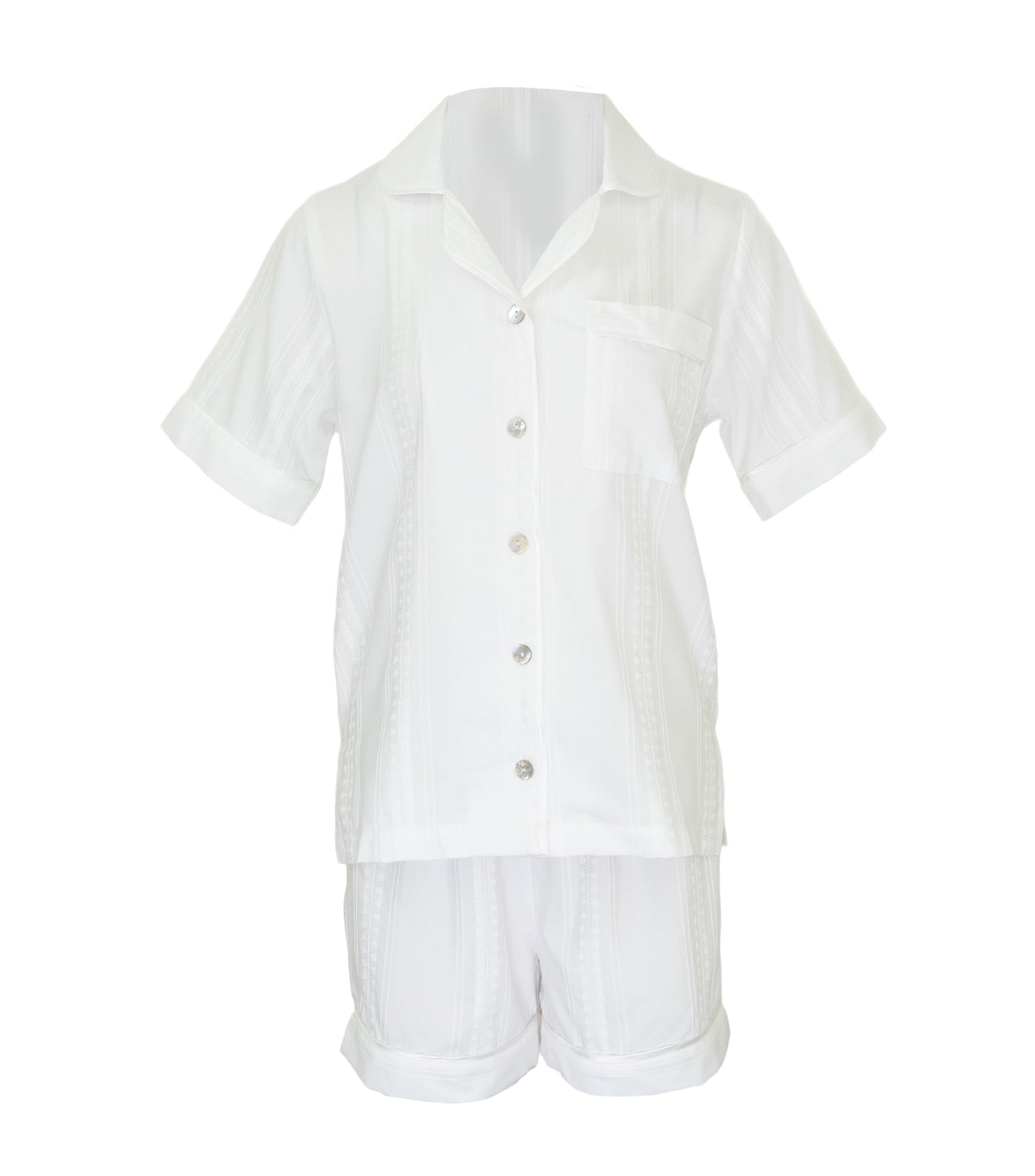 Pia Short-Sleeve and Shorts Pajama Set White