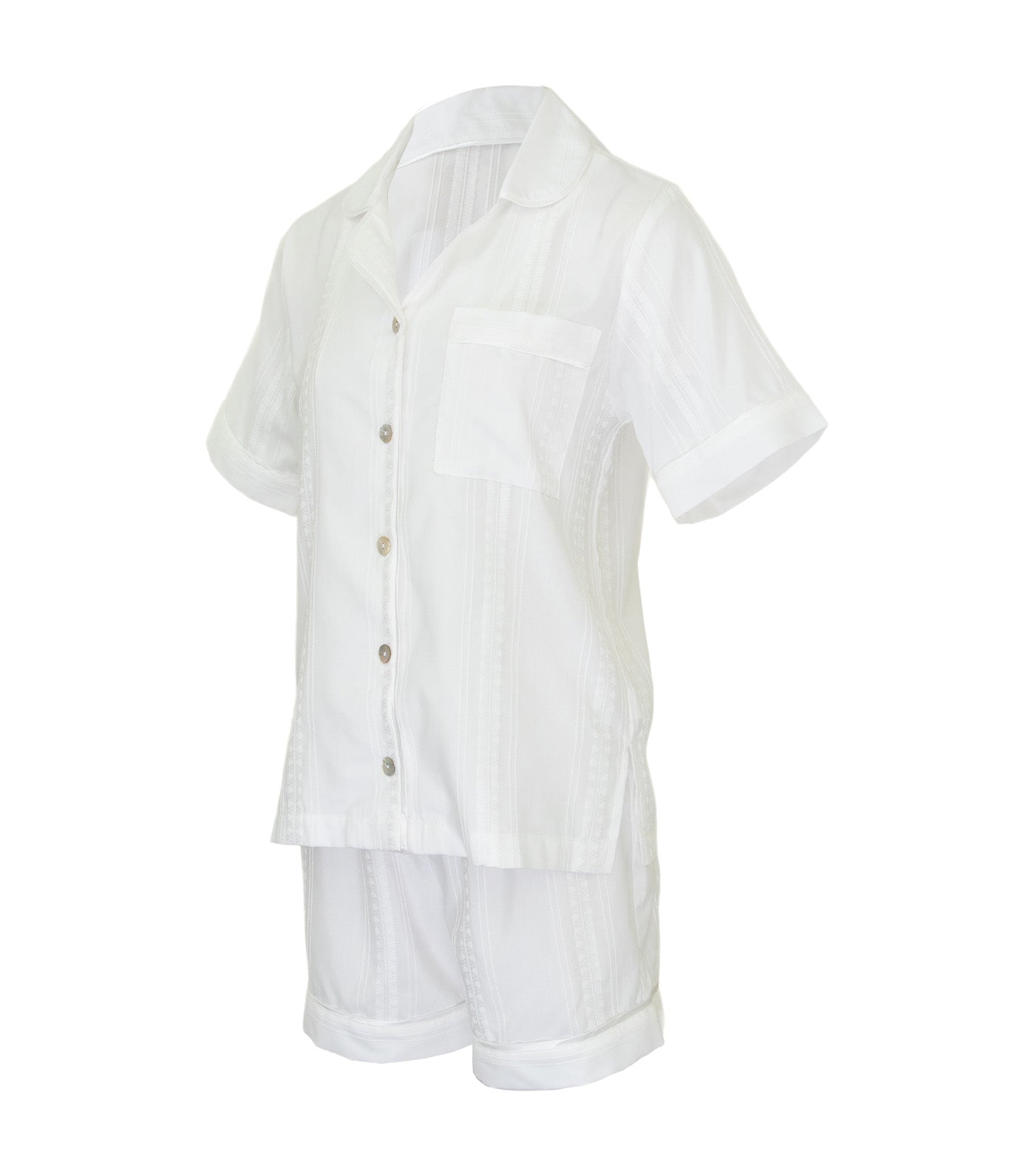 Pia Short-Sleeve and Shorts Pajama Set White