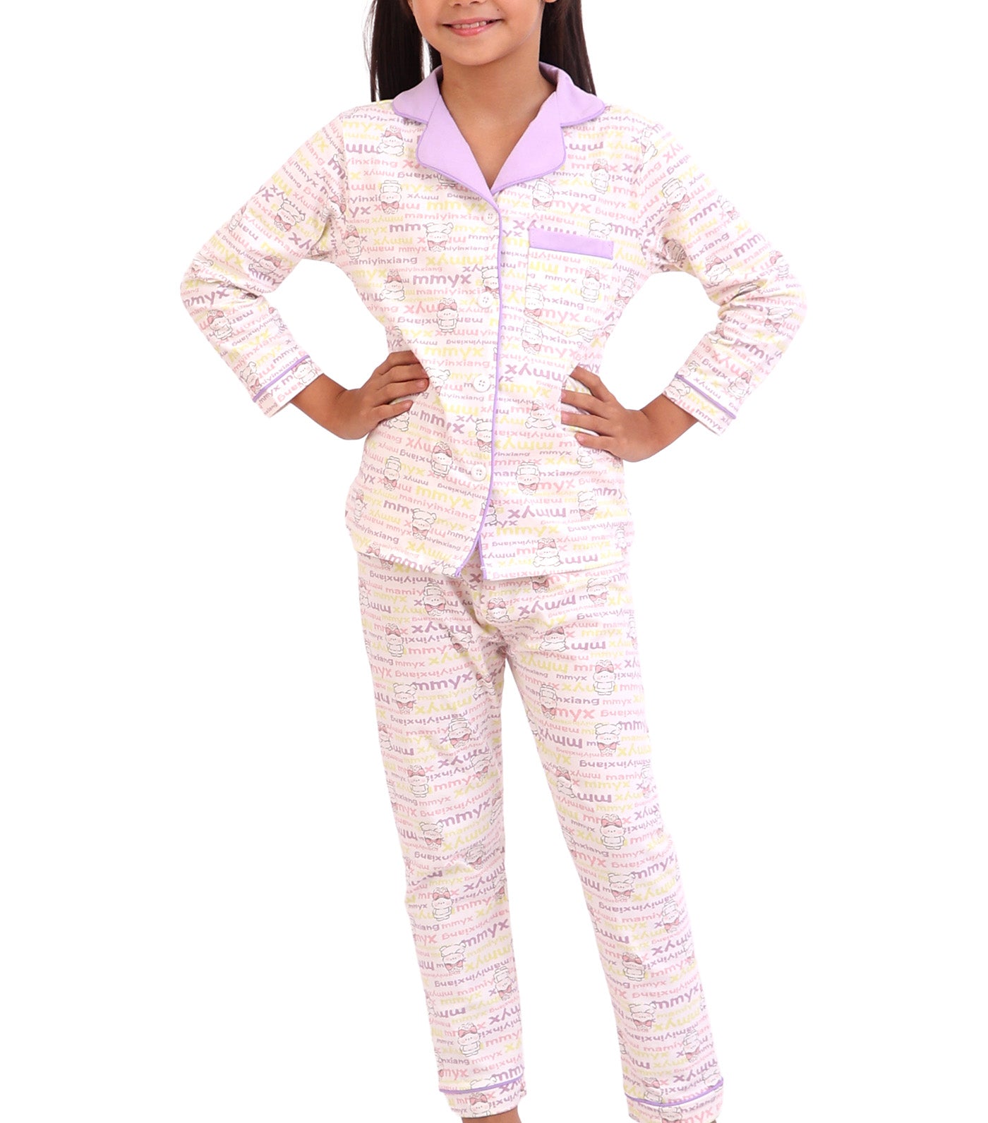 Long Sleeve Kitty Pajama Set Purple