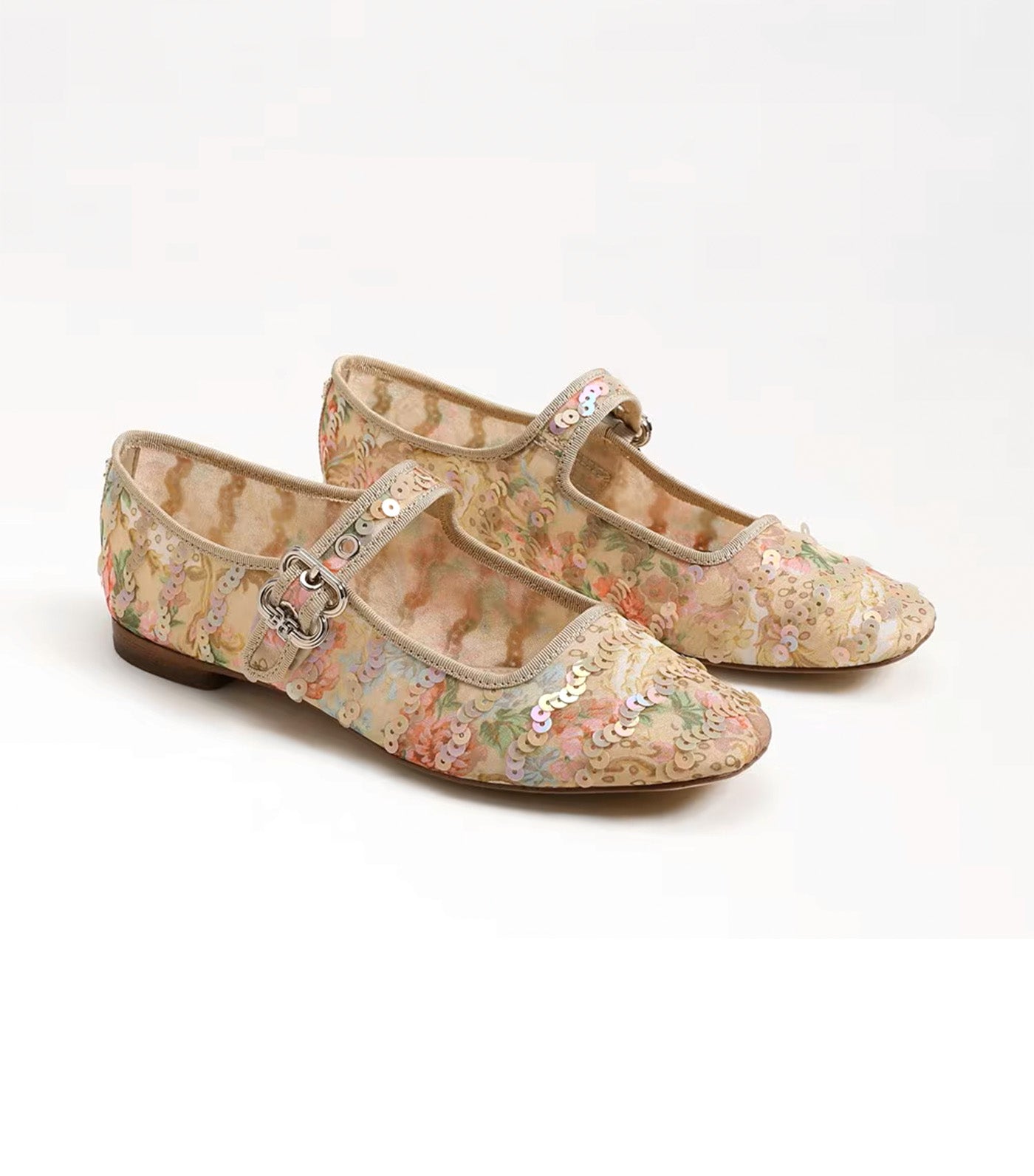 Sam Edelman Michaela Riviera Mary Jane Flat Mesh Fabric Ecru Multi