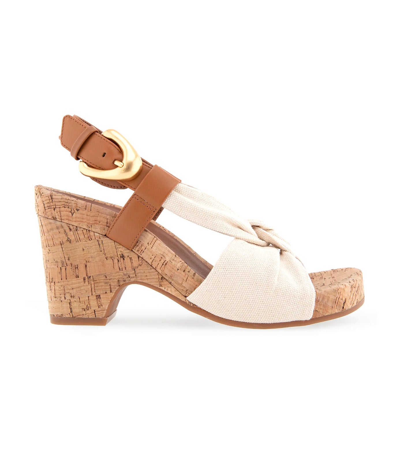 Miki Knotted Buckled Wedge Sandal Natural Canvas