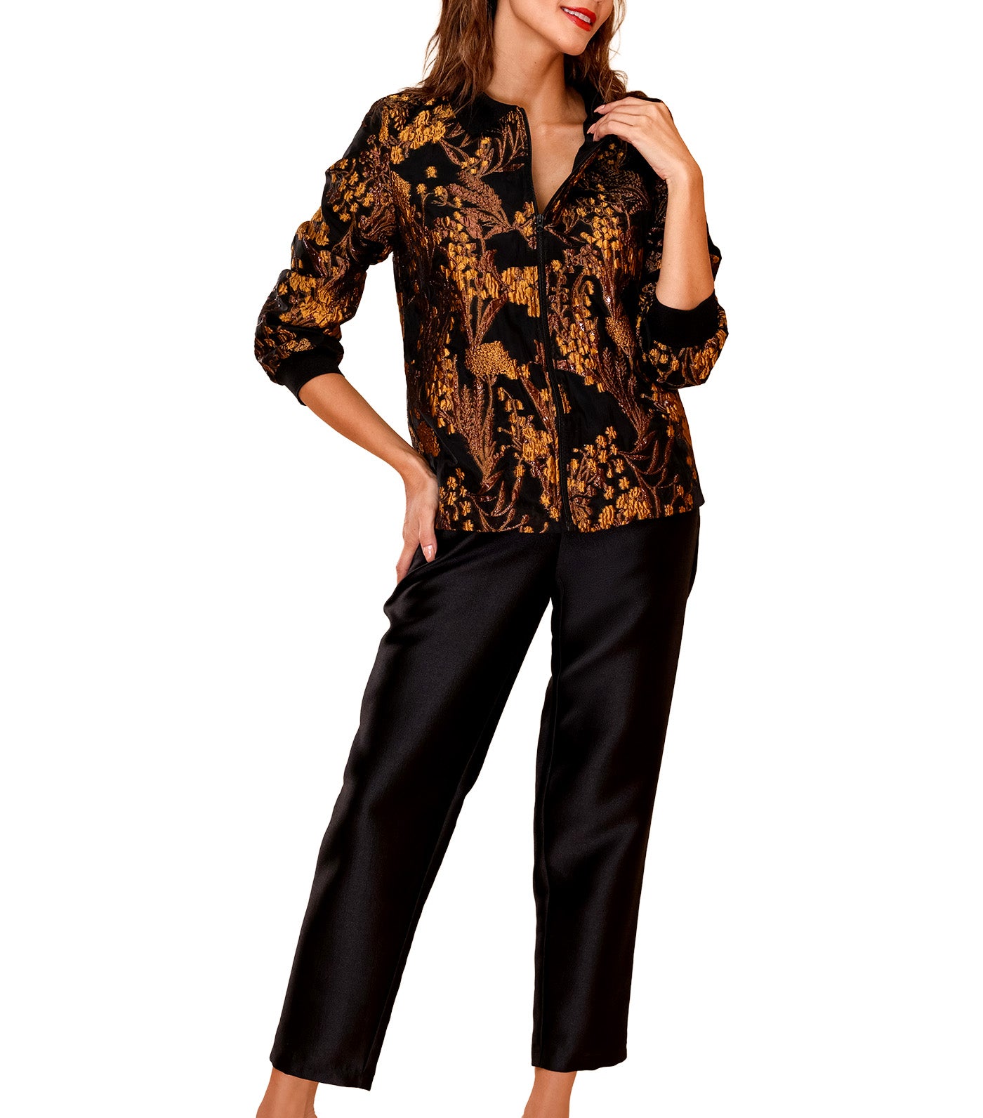 Elana Zip-Up Jacket Gold/Black