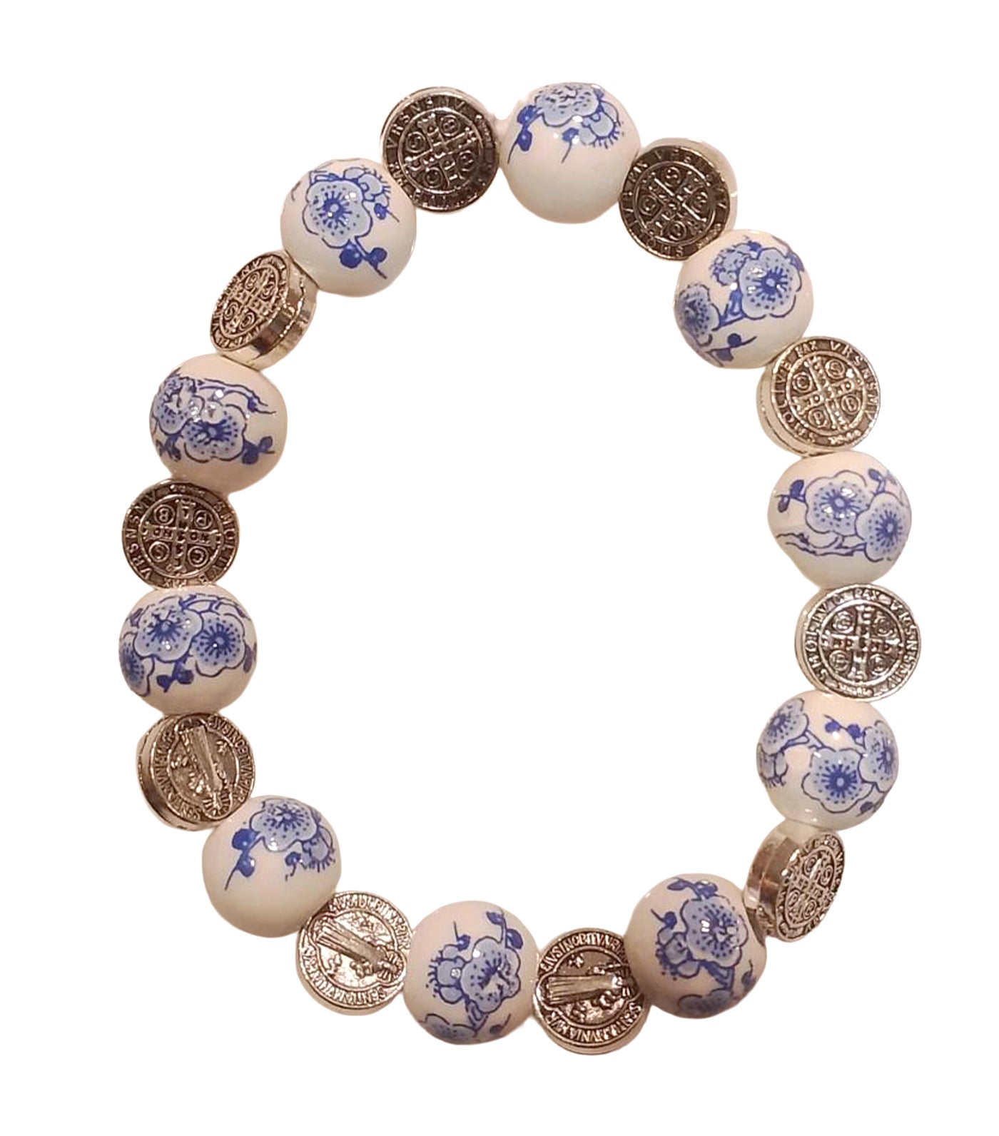 St. Benedict Blue Floral Beads