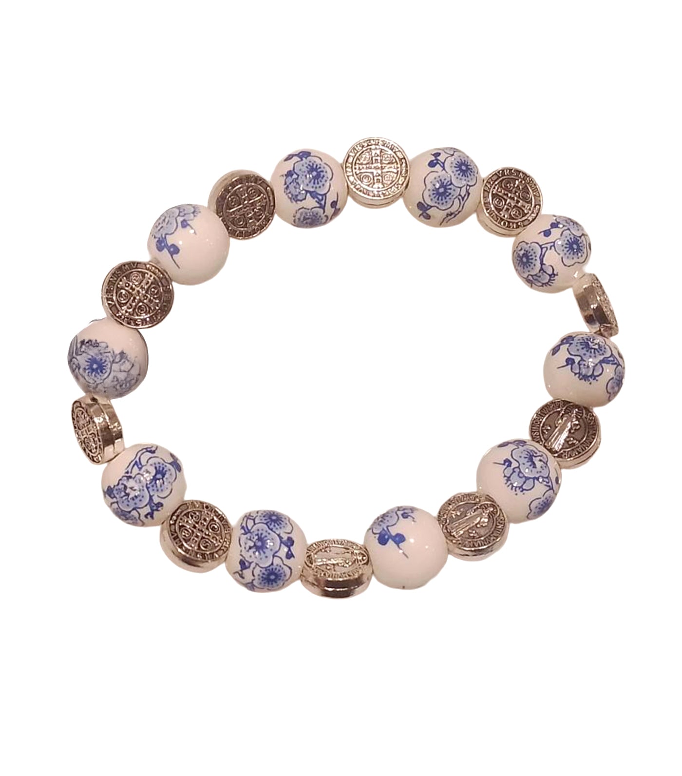 St. Benedict Blue Floral Beads