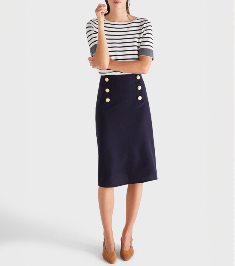 Cortefiel Gold Button Detail Skirt Navy Rustan s