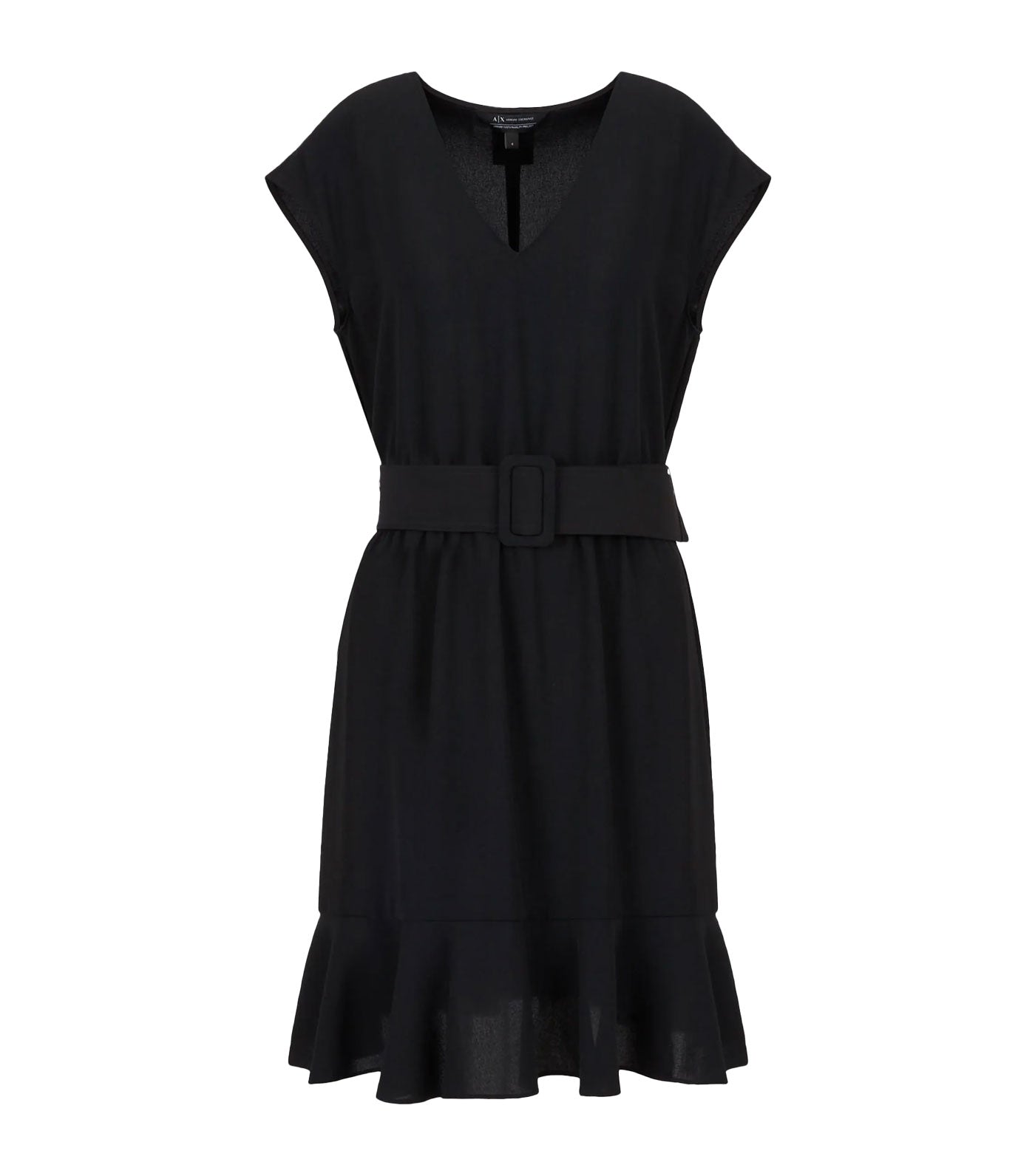 Recycled Fabric Belted Midi Dress Black