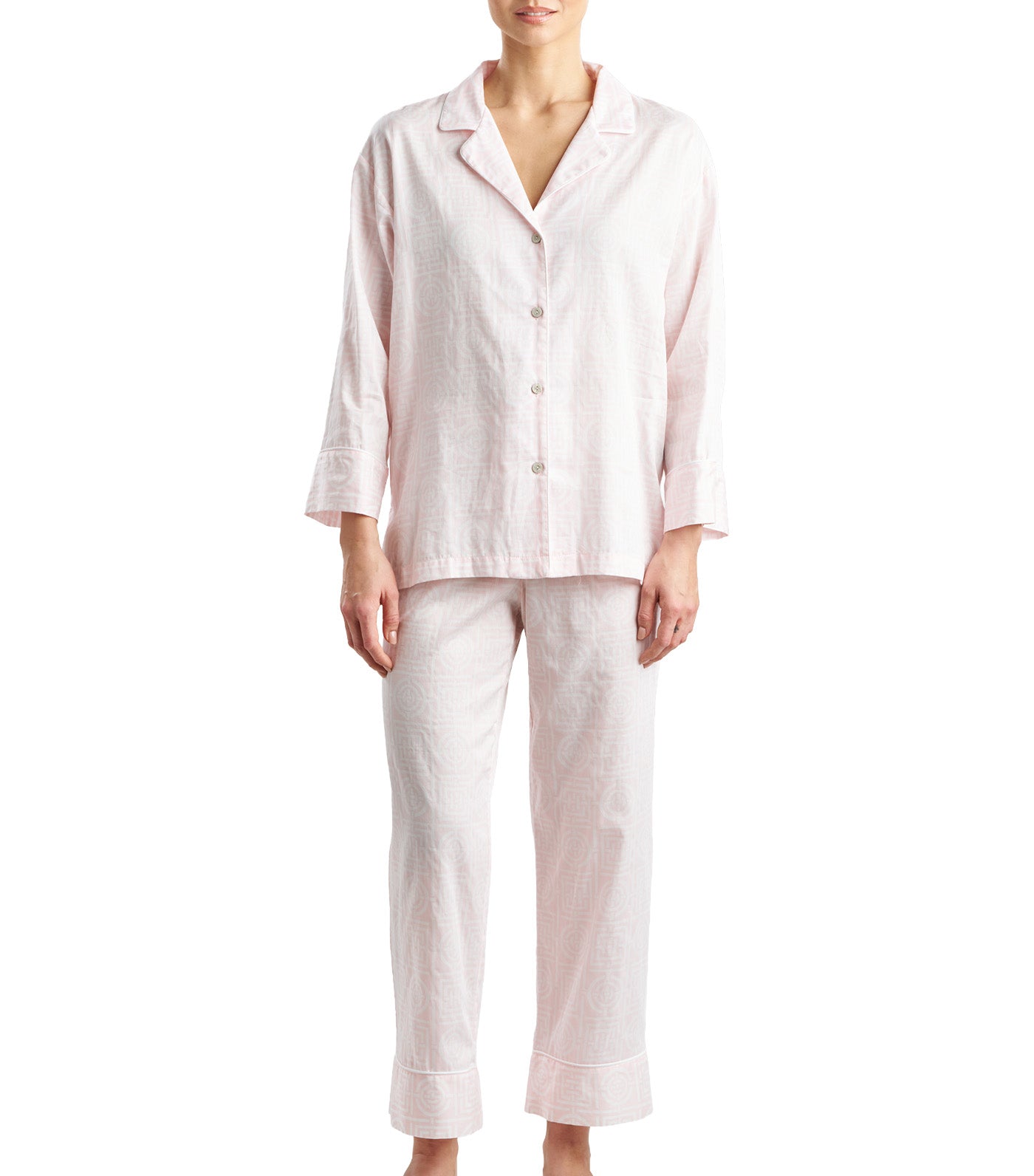 Cotton Sateen Infinity Notch Pajama Set Blush Pink