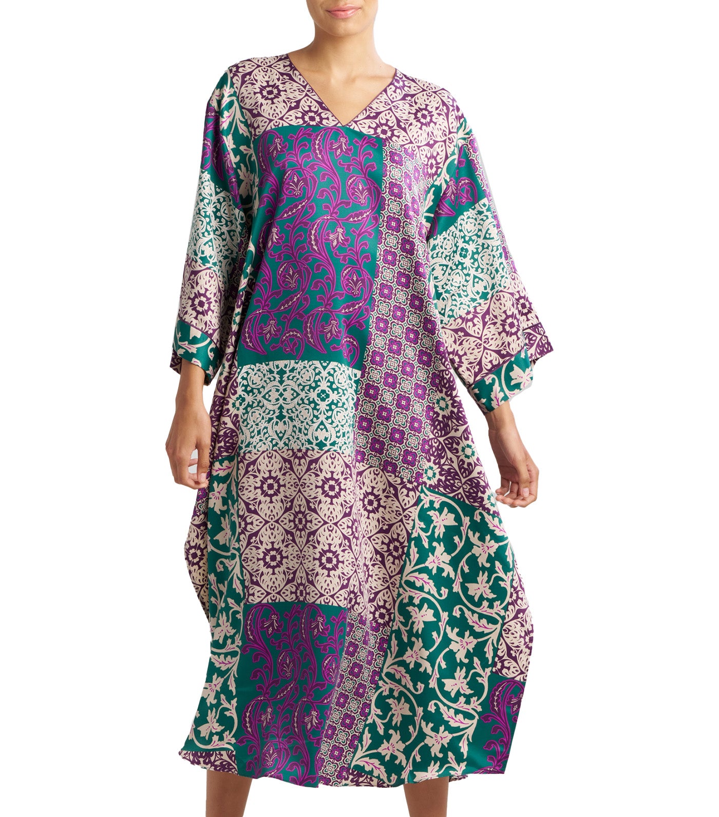 Tapestry V-Neck Caftan Purple Multi