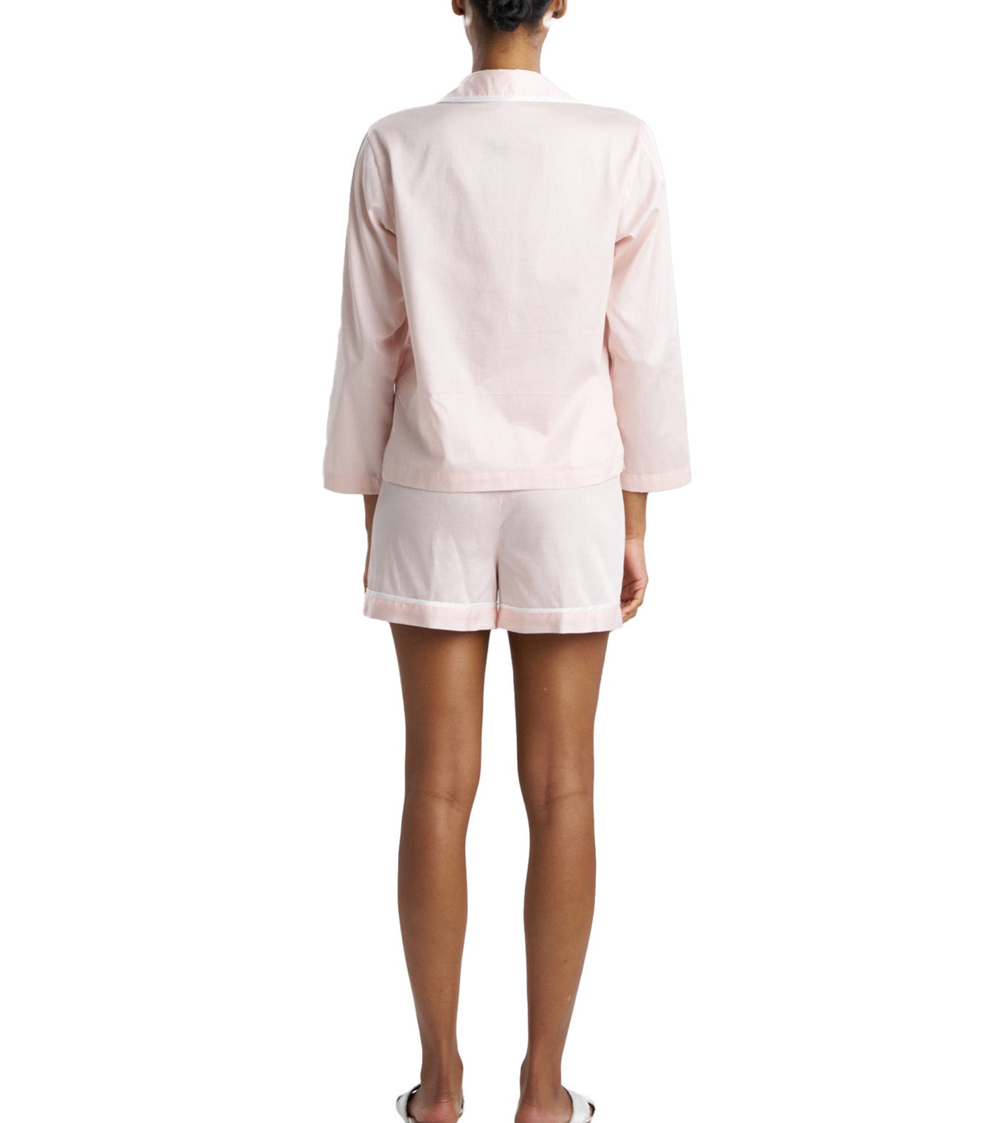 Cotton Sateen Embroidered Essentials Notch Pajama Shorts Set Blush Pink