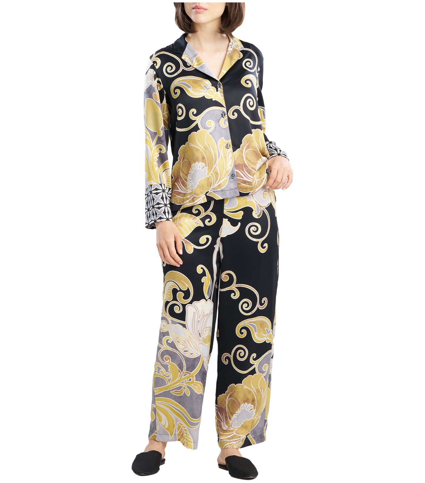 Natori Deco Notch Pajama Set Black/Gold