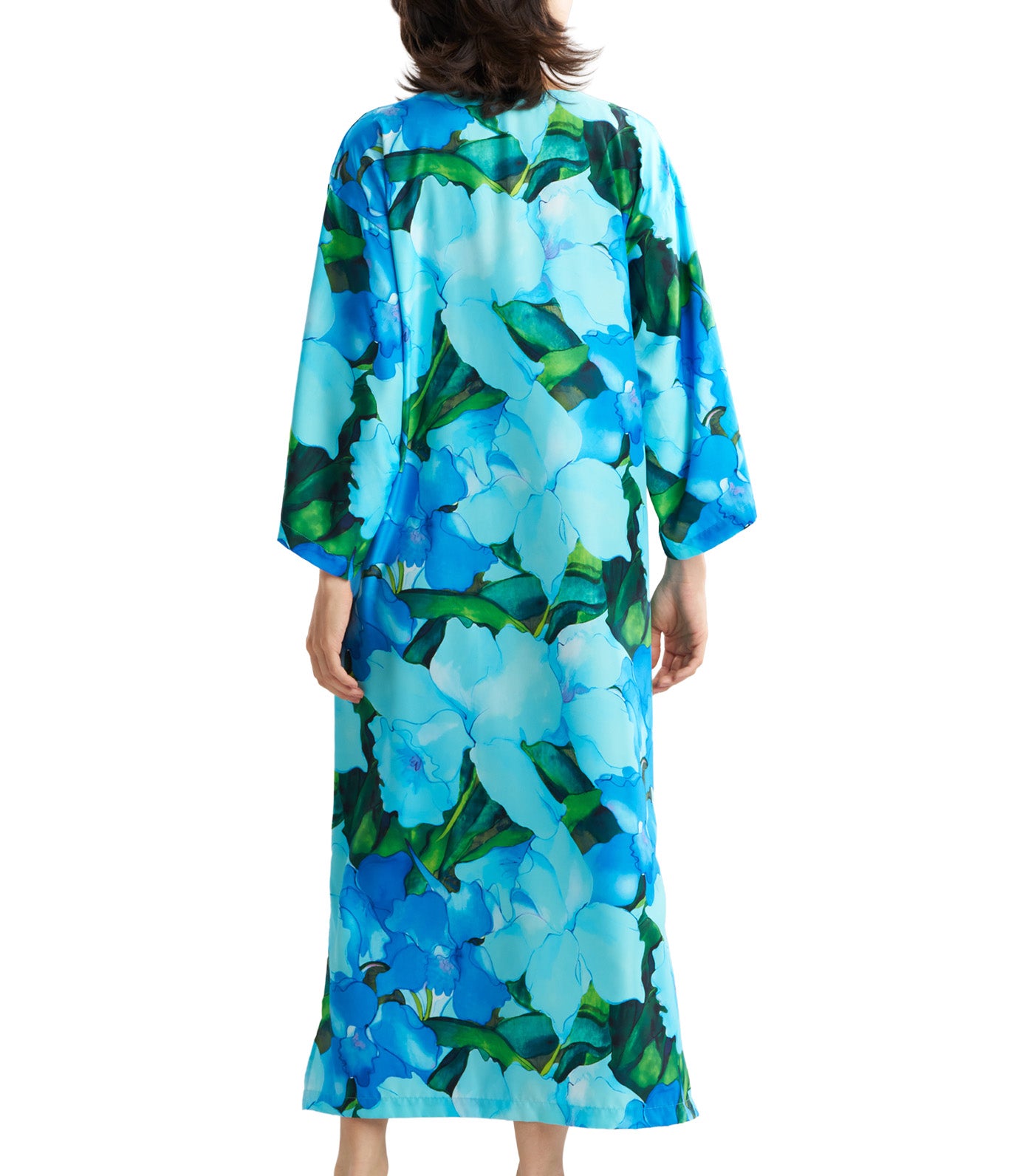 Isla Printed Satin Caftan Blue