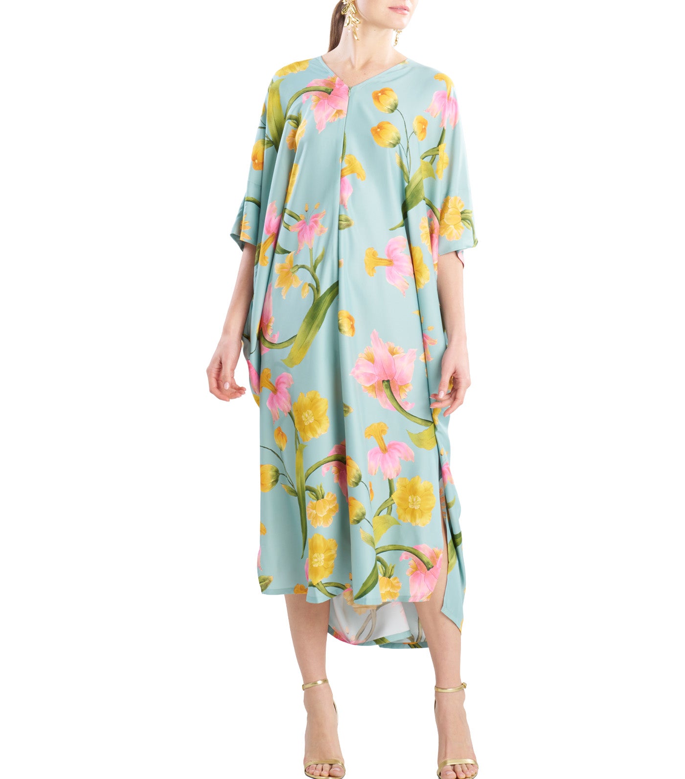 Solene Matte Charmeuse Zip Caftan Multi