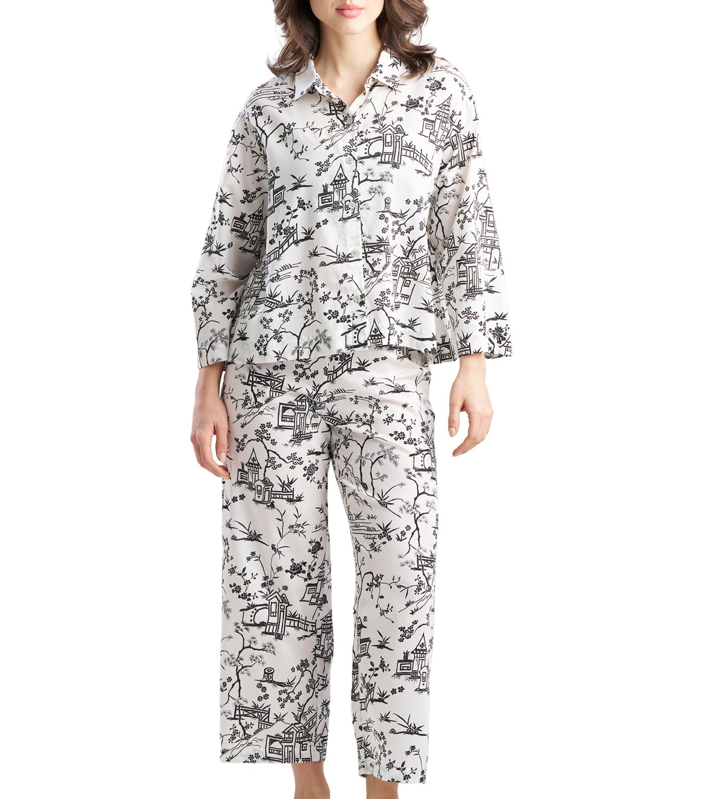Natori Toile Notch Pajama Set Warm White
