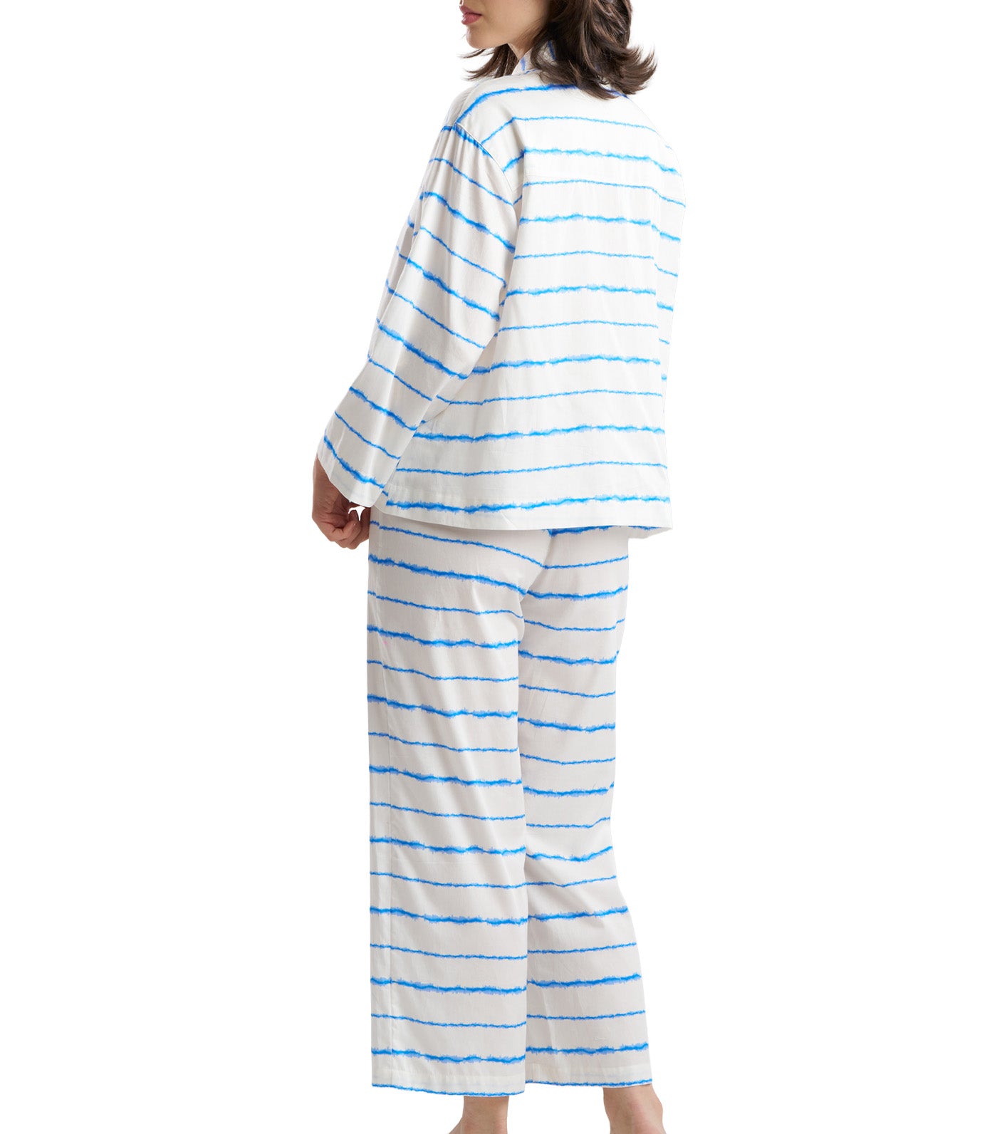 Shibori Cotton Sateen Notch PJ White Blue Combo
