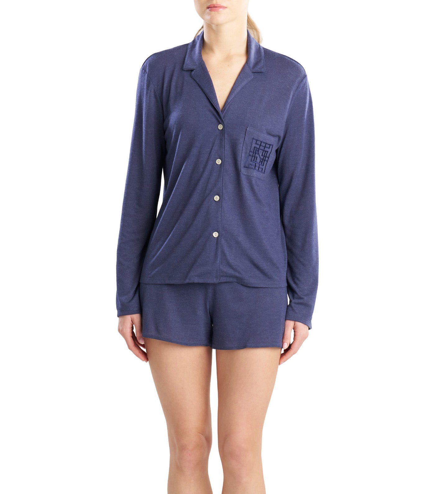 Shangri-La Embroidered Shorts PJ Heather Night Blue