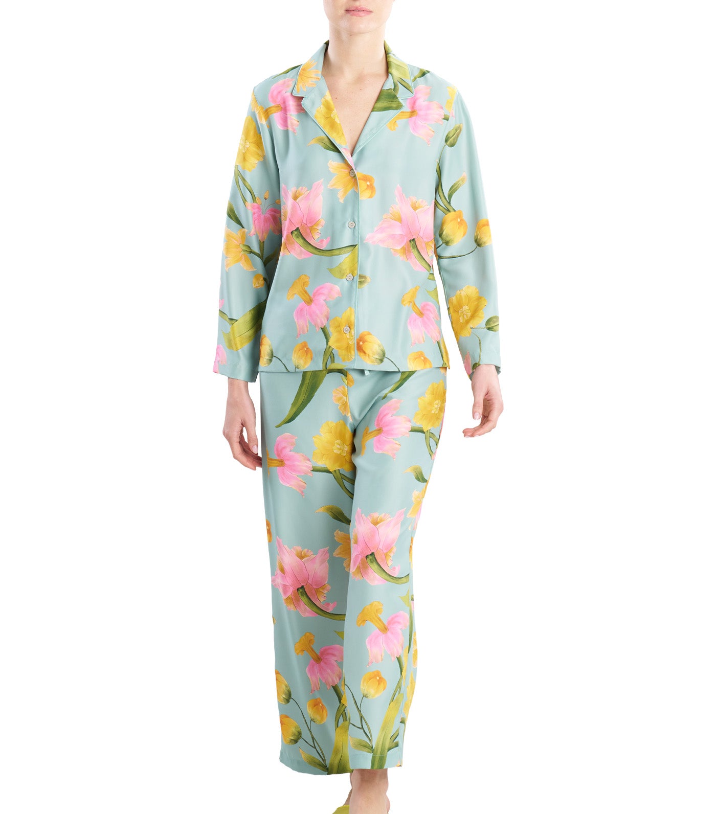 Solene Matte Charmeuse Notch Pajama Set Multi