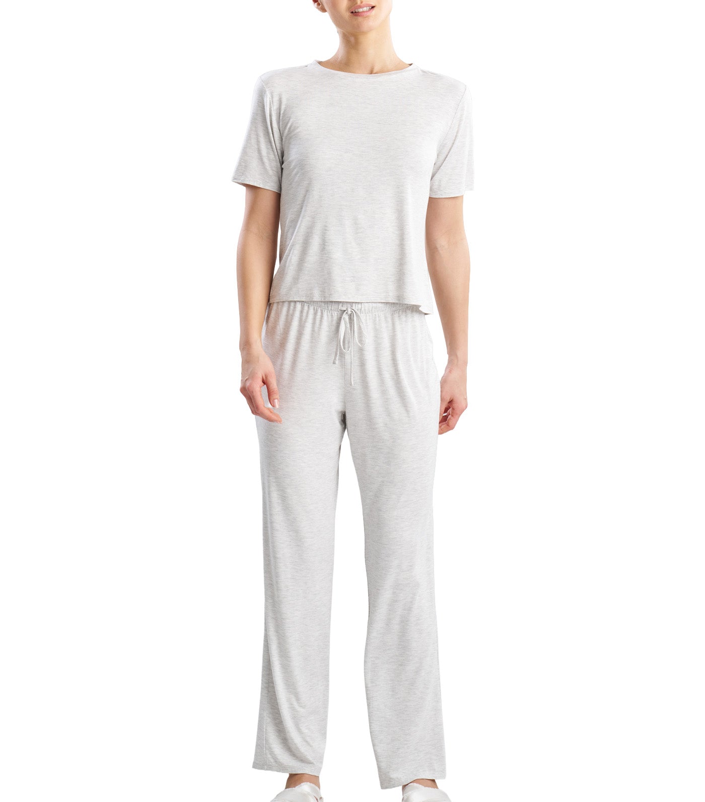 Natori Feathers Essentials Crew Neck Pajama Set Light Heather Gray