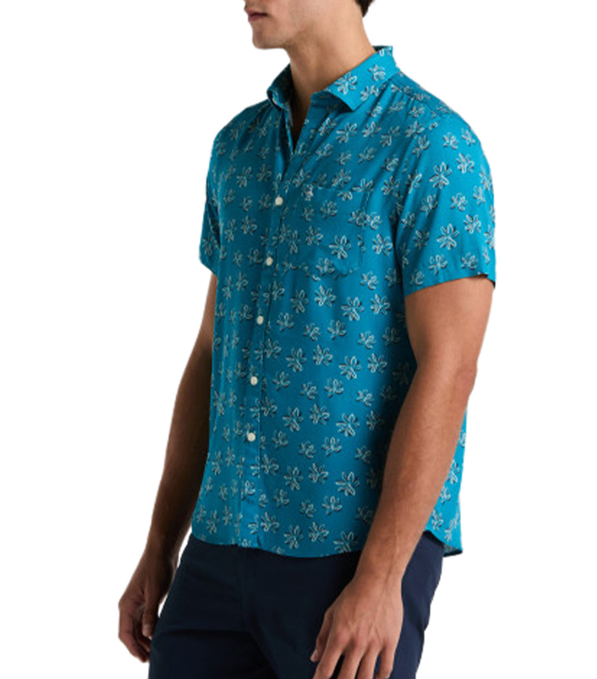 Short-Sleeve All-Over-Print Floral Mosaic Blue