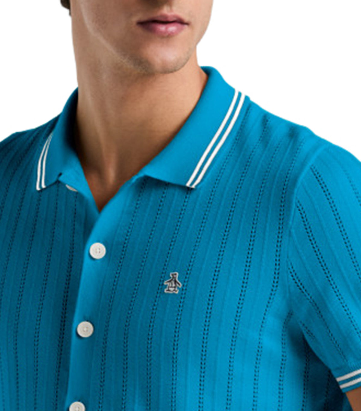 Cotton Sweater Polo Mosaic Blue