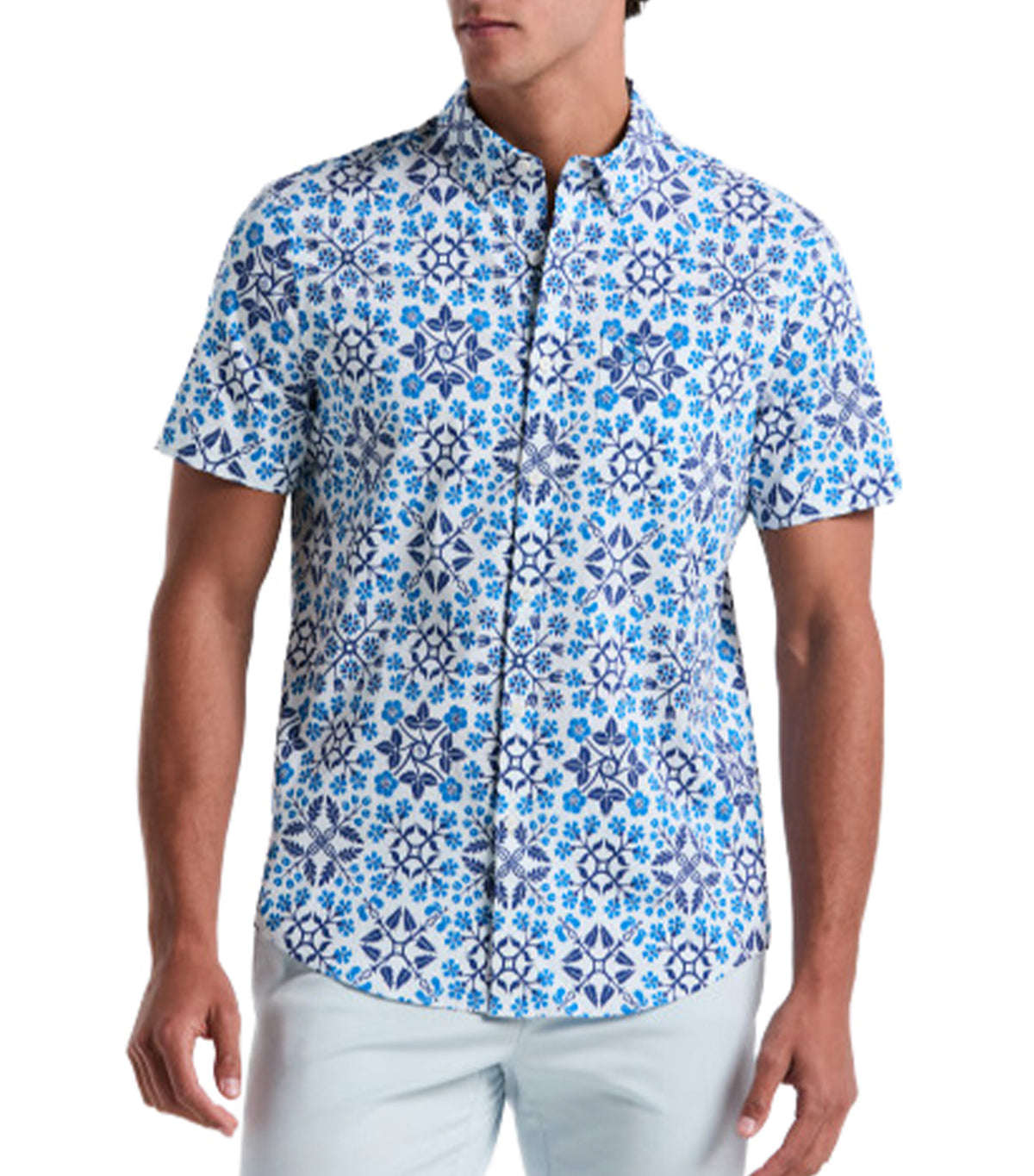 Short-Sleeve Cotton All-Over-Print Talavera Bright White