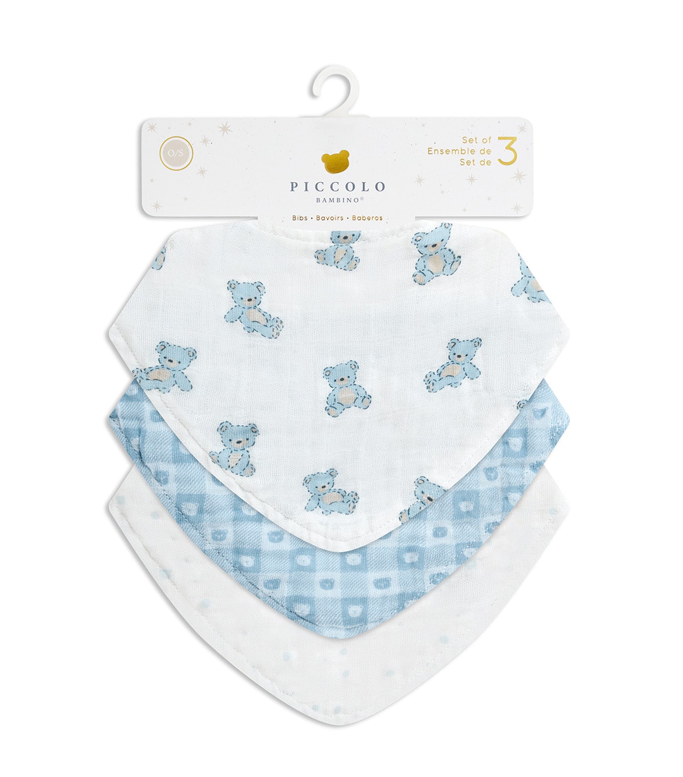 Piccolo Bambino 3-Pack Muslin Bandana Bibs Blue