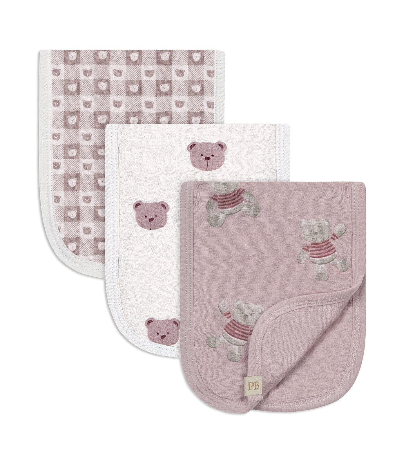 Piccolo Bambino 3-Pack Muslin Burp Cloths on Hanger Pink
