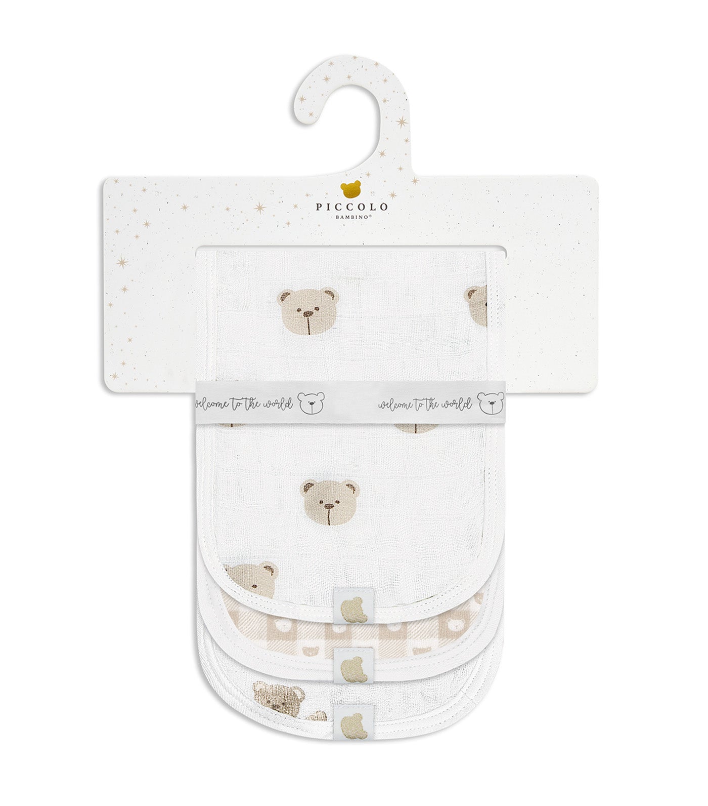 Piccolo Bambino 3-Pack Muslin Burp Cloths on Hanger White