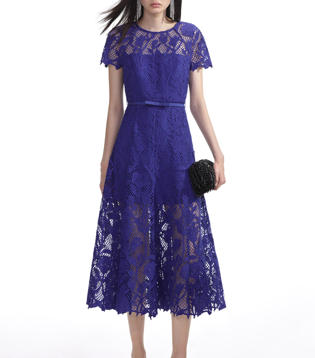 Self-Portrait Lace Midi Dress Cobalt
