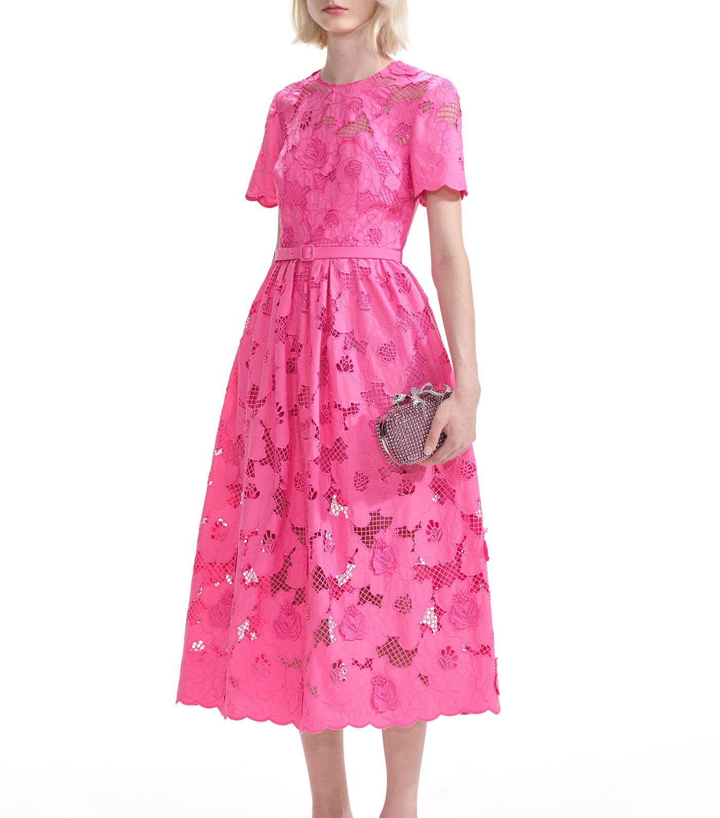 Cotton Lace Midi Dress Pink