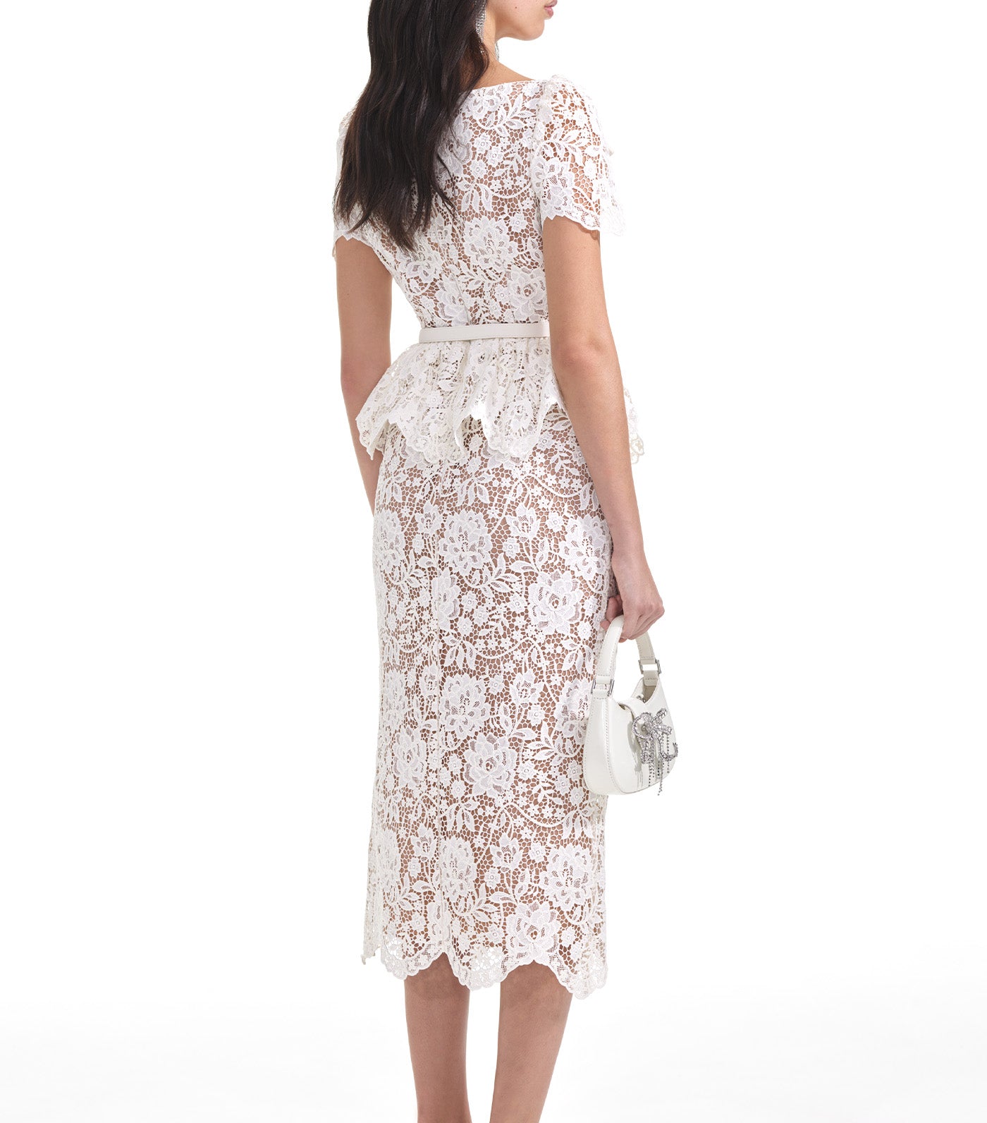 Lace Peplum Midi Dress Cream