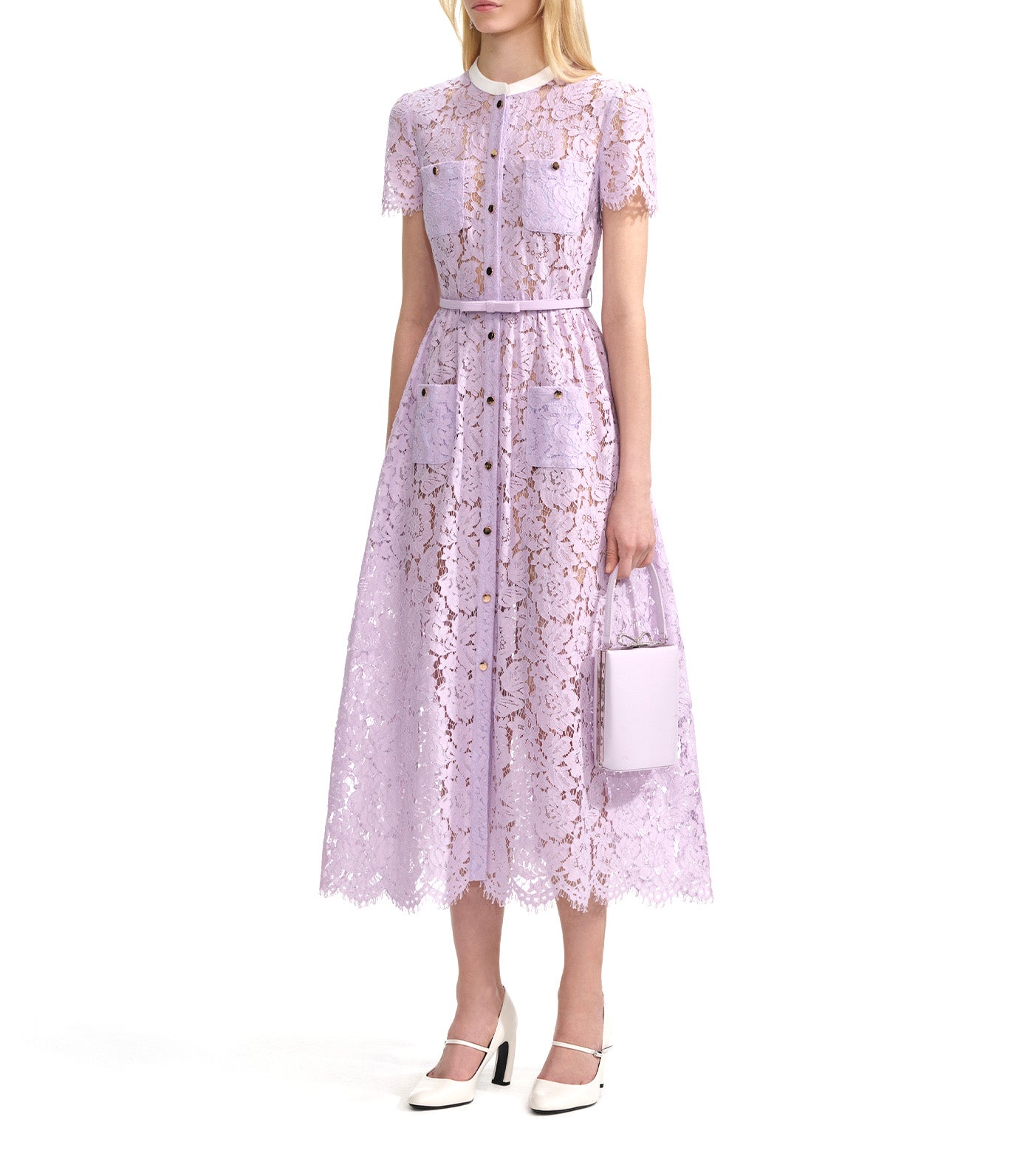 Lace Button Front Midi Dress Lilac