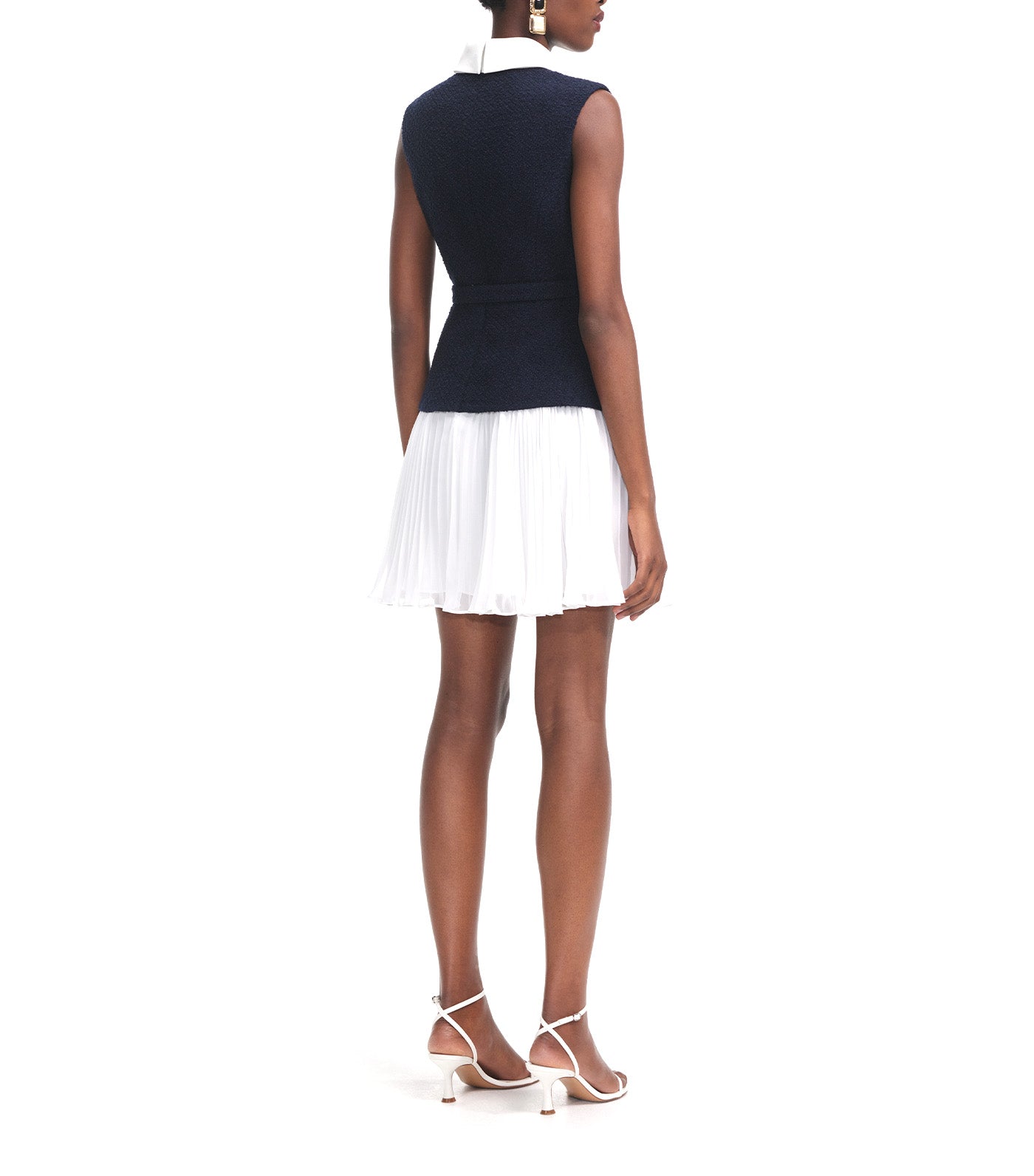 Boucle and Chiffon Mini Dress Navy