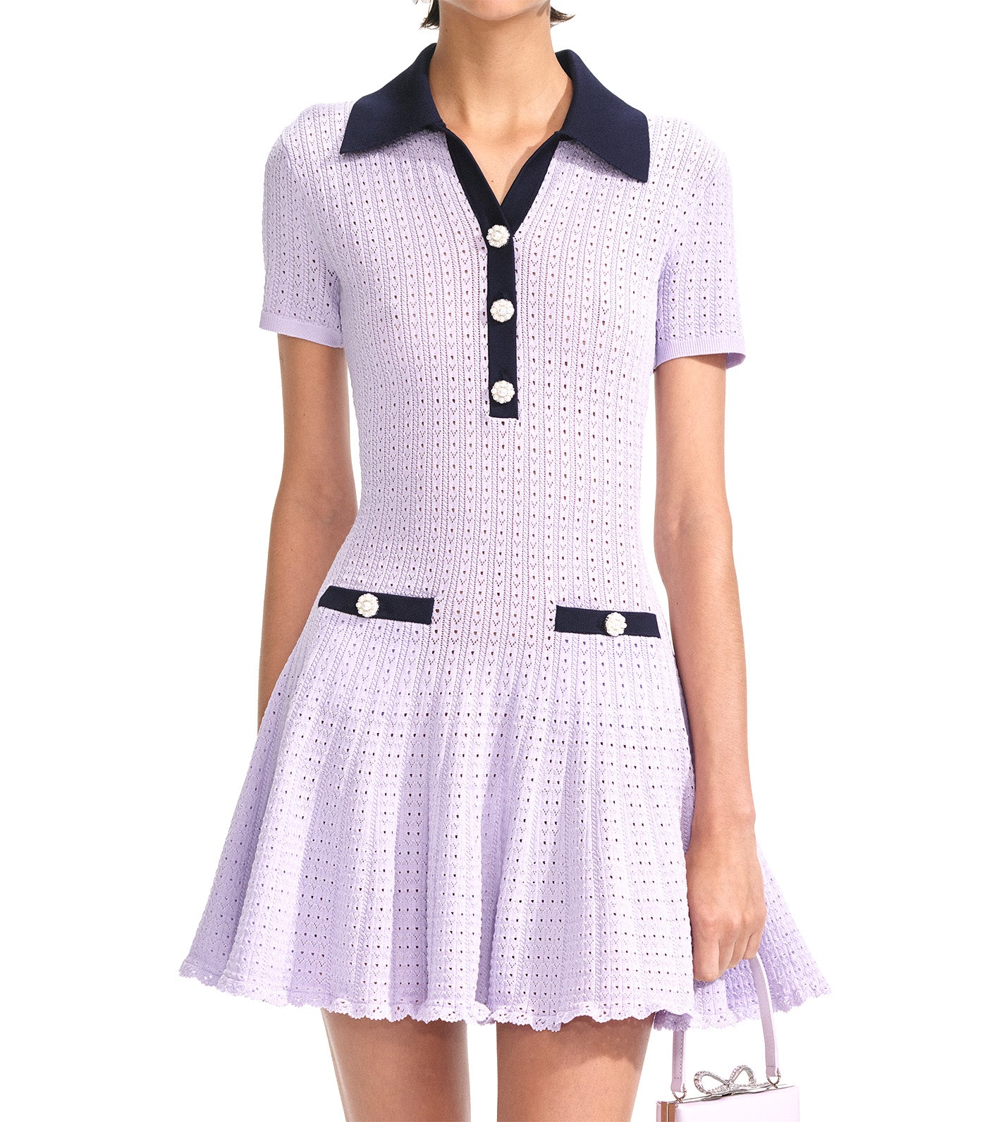 Pointelle Knit Mini Dress Lilac