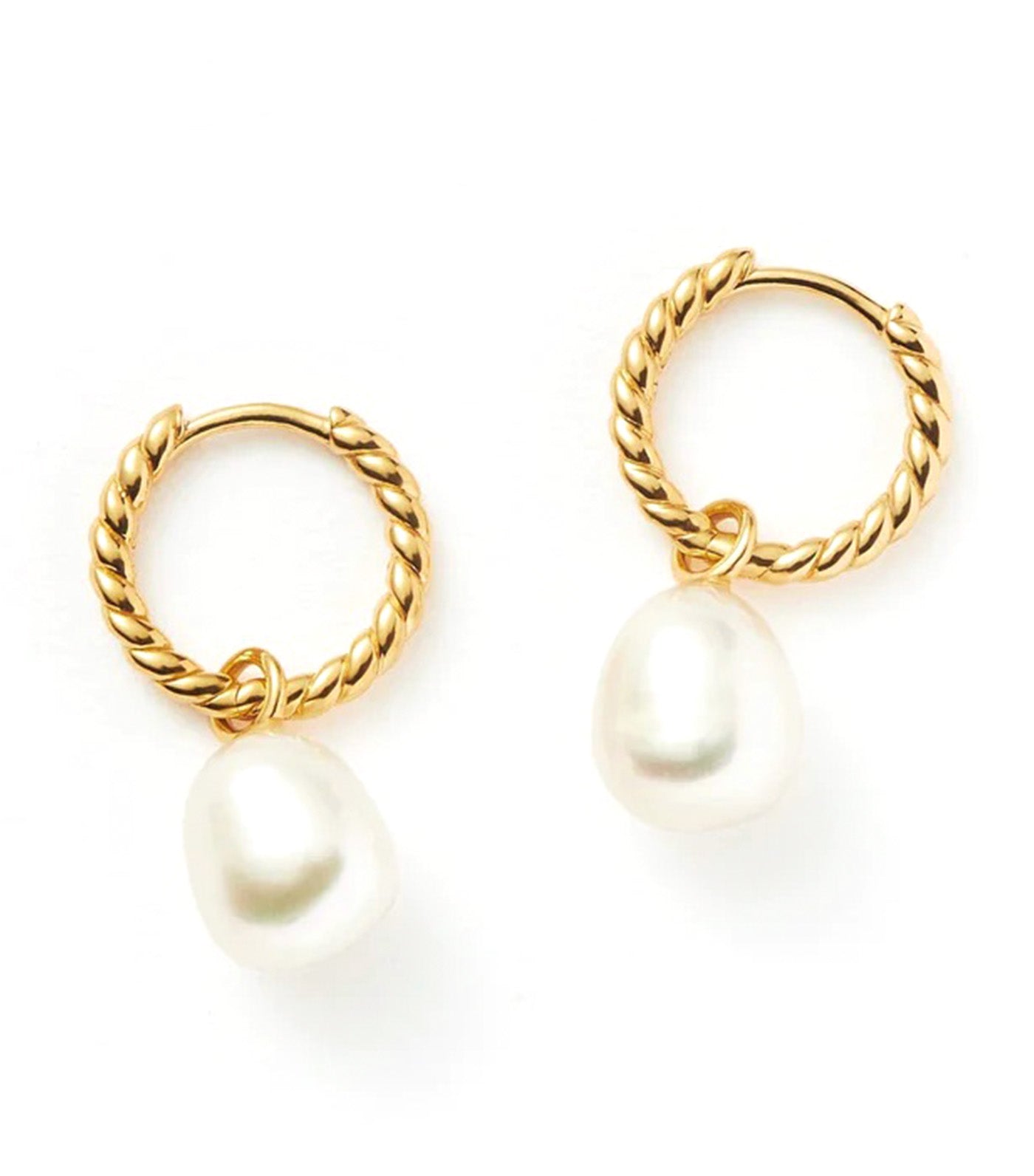 Pearl Twisted Small Drop Hoop Earrings Gold