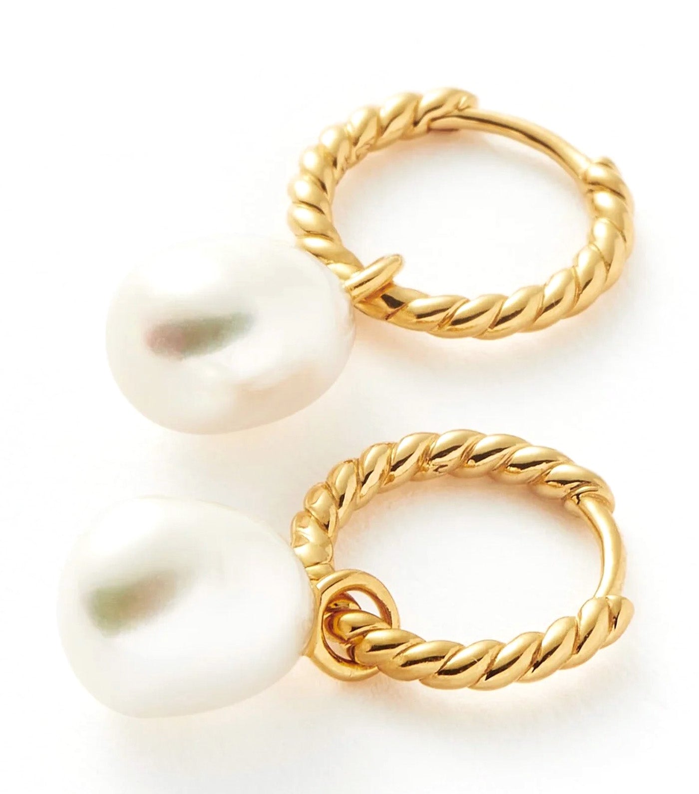 Pearl Twisted Small Drop Hoop Earrings Gold