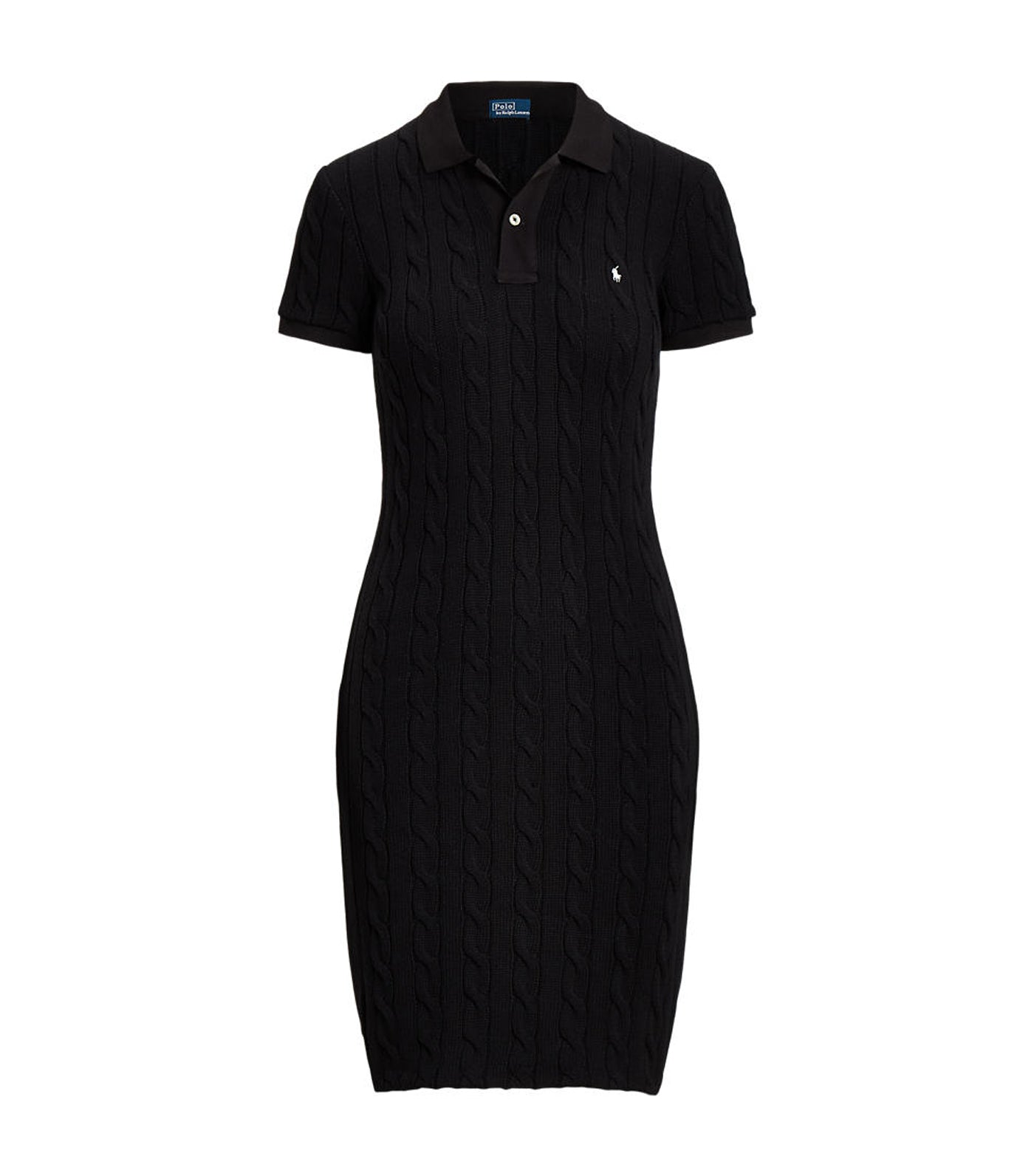 Women's Skinny Fit Cable Cotton Polo Dress Black
