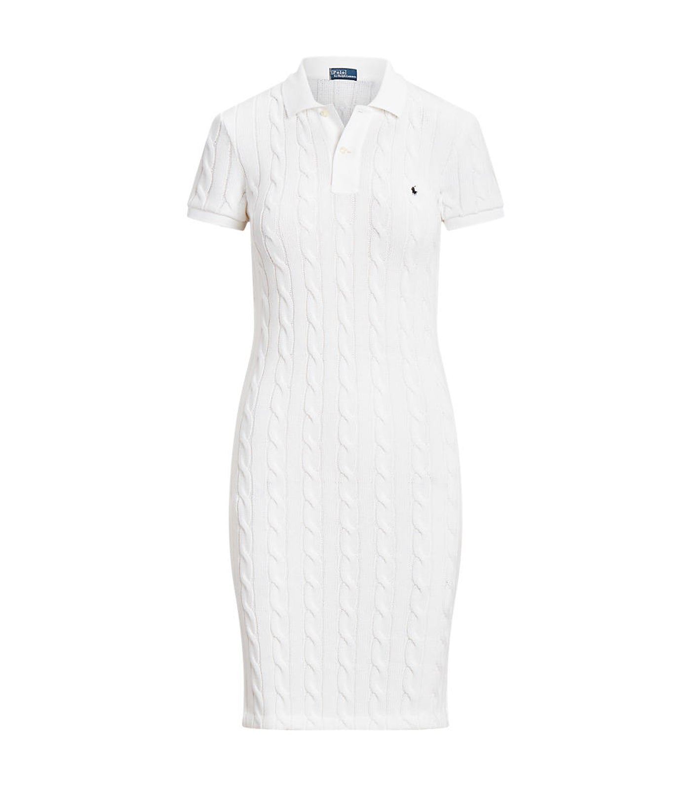 Women's Skinny Fit Cable Cotton Polo Dress White
