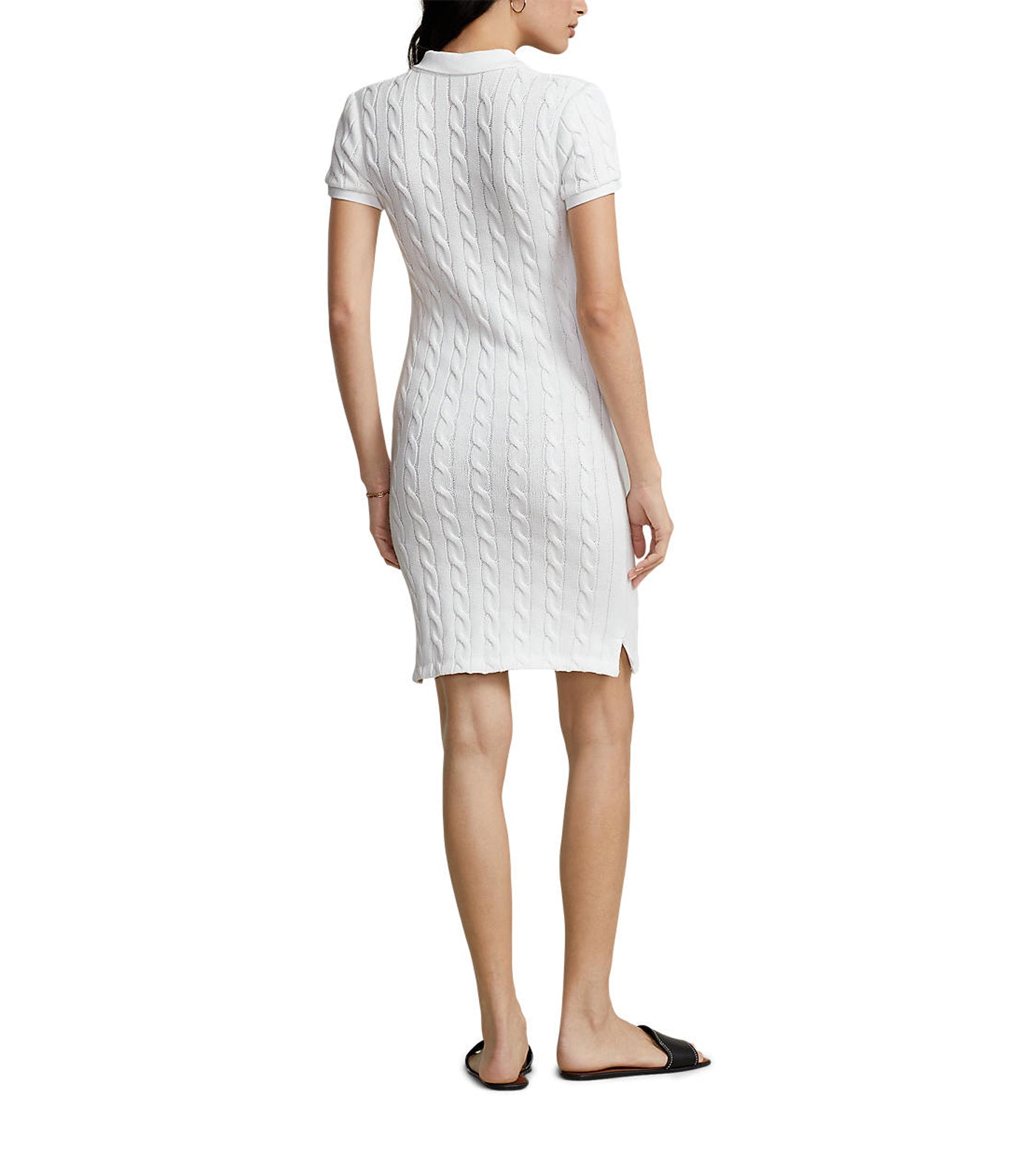 Women's Skinny Fit Cable Cotton Polo Dress White