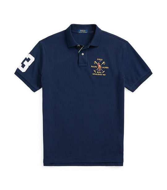 Men's Custom Slim Fit Logo Mesh Polo Shirt Cruise Navy