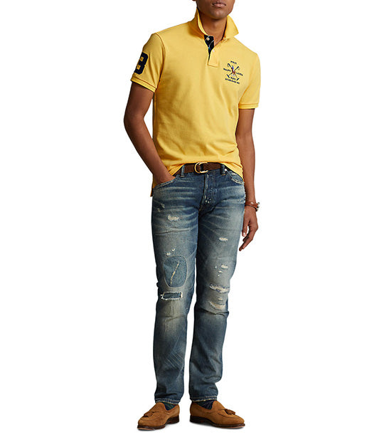 Men's Custom Slim Fit Logo Mesh Polo Shirt Yellowfin