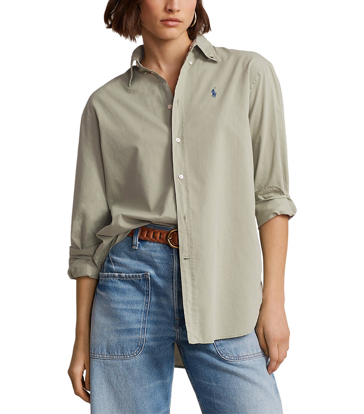 Polo Ralph Lauren Women's Oversize Cotton Twill Shirt Greenstone