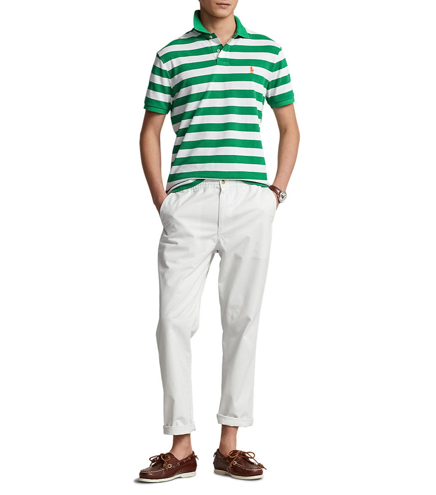 Men's Custom Slim Fit Striped Mesh Polo Shirt Lifeboat Green/White